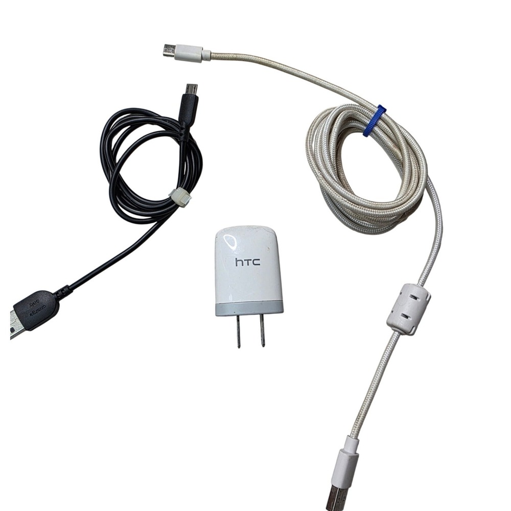 HTC TC U250 Wall Charger Block with Micro-USB and‎ Braided USB-C Cables Set W4